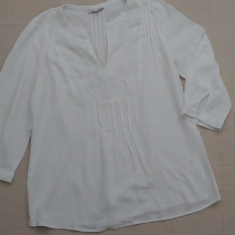 White Linen Women Blouse Size M
